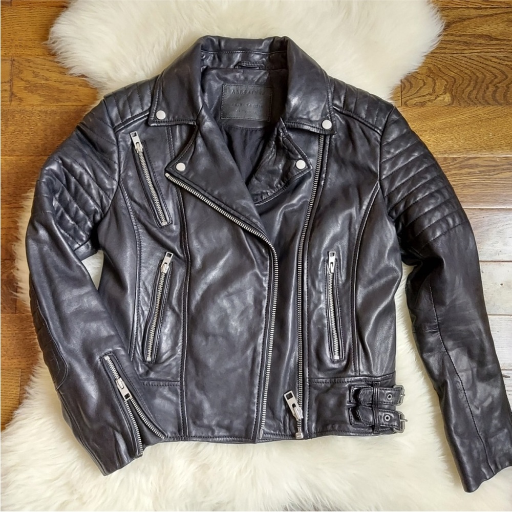ALLSAINTS Papin Biker Leather Jacket size 4 - Picture 4 of 9